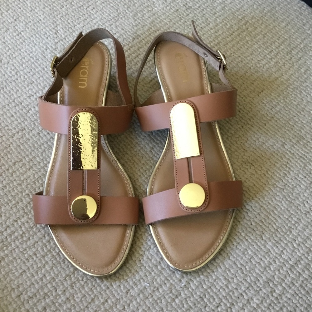 Women’s Tan Slingback Sandals with Gold Accents